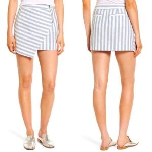 Rebecca Minkoff Gigi Linen Asymmetrical Striped Zip Wrap Skirt Size S Nautical